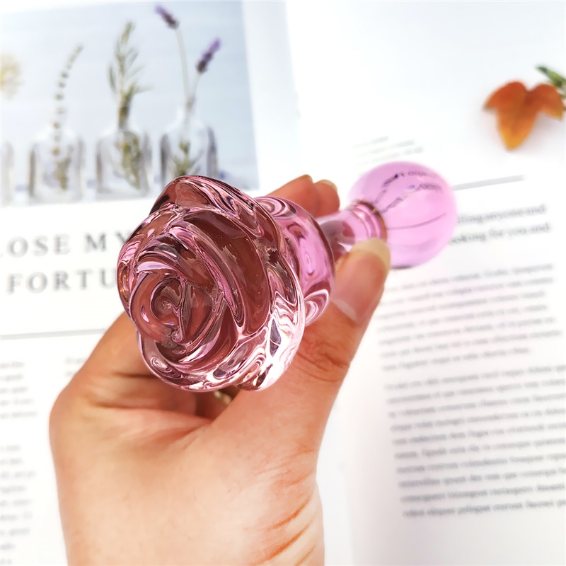 Glass Dildo Pink Rose Flower Vaginal Anal Plug
