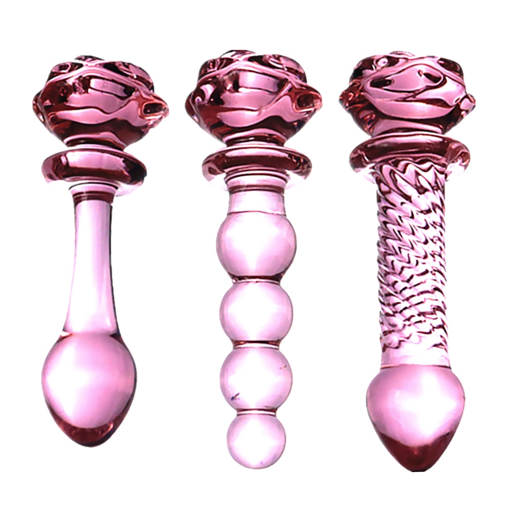 Glass Dildo Pink Rose Flower Vaginal Anal Plug