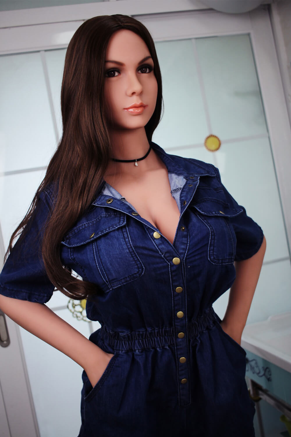 Black long hair girl sex doll